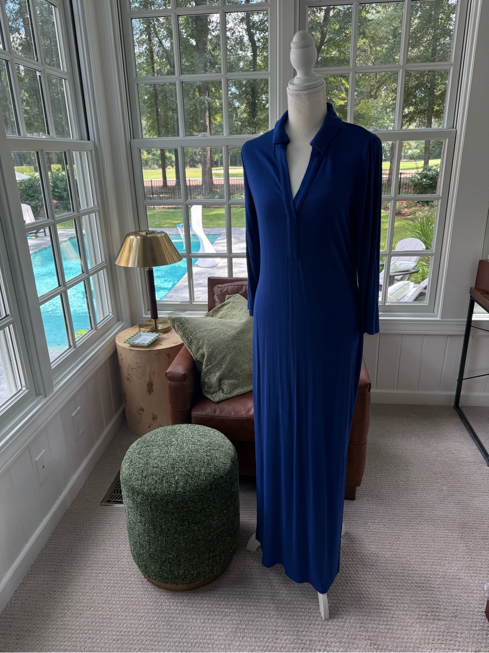 Lilly Pulitzer NWT Blue V-Neck Ollie 3/4 Sleeve Maxi Polo Dress
